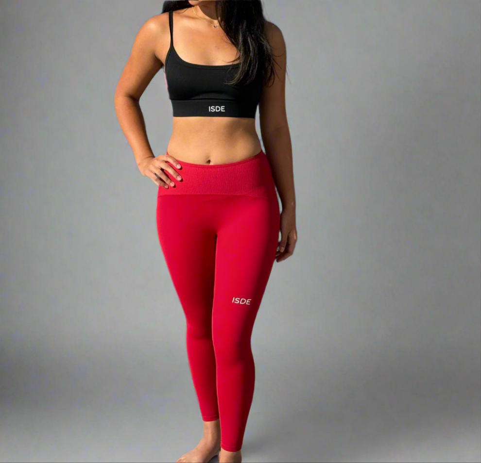 Red Ribbed Leggings