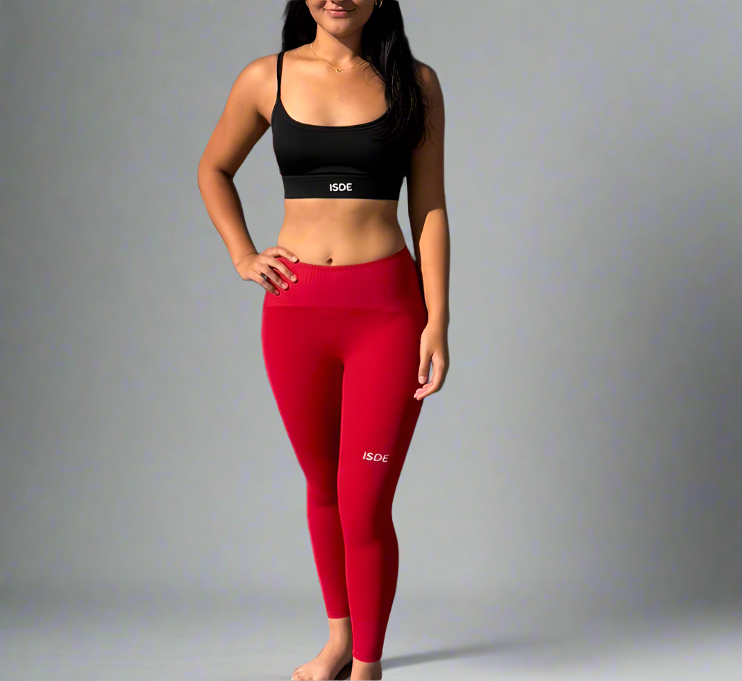Red Ribbed Leggings